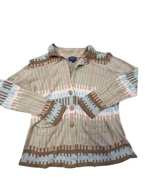 Pendleton VTG Women’s Beige Blue Stripe Knit Sweater Linen Blend L Geometric